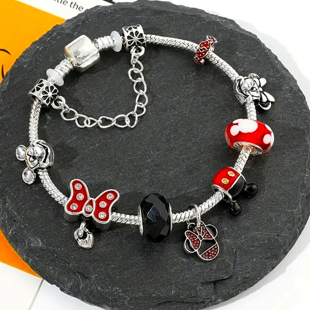 Pandora Style Disney Minnie & Mickey Charm Bracelet